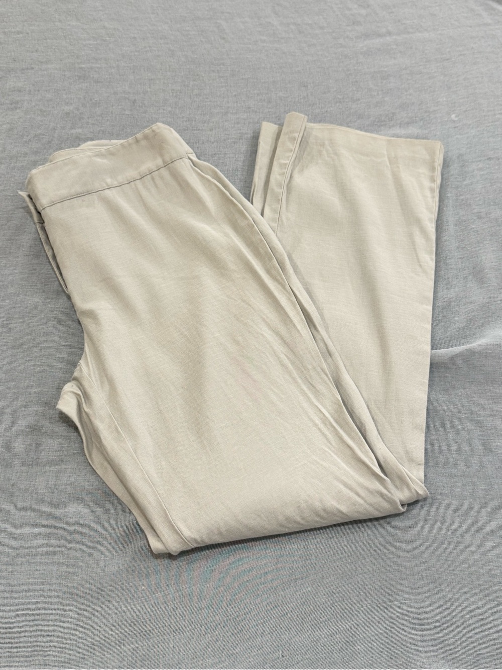 J. Jill Linen Blend Tan Flat Front Pants Sz 10 Business Casual Capsule Wardrobe